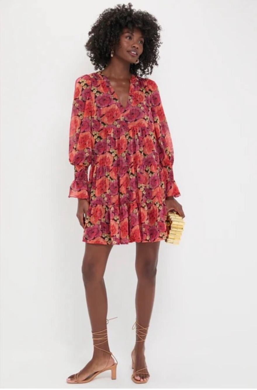 Tuckernuck Pomander Place Kenzo Rose Chiffon Mini Dress Red Pink Small